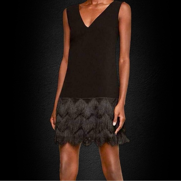 BCBGMaxAzria ‘Addilyn’ Fringe Trim Shift Dress in Black Size 6 - Picture 2 of 15